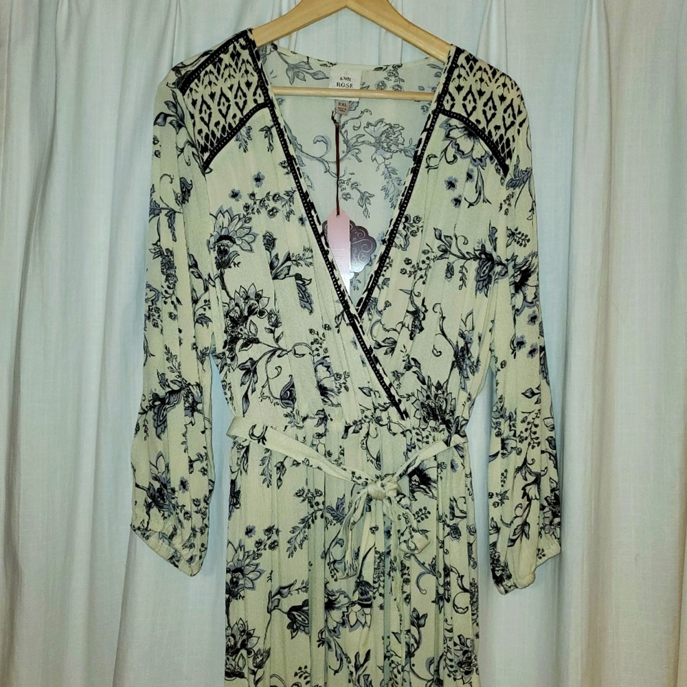 Long Floral Faux-Wrap Dress